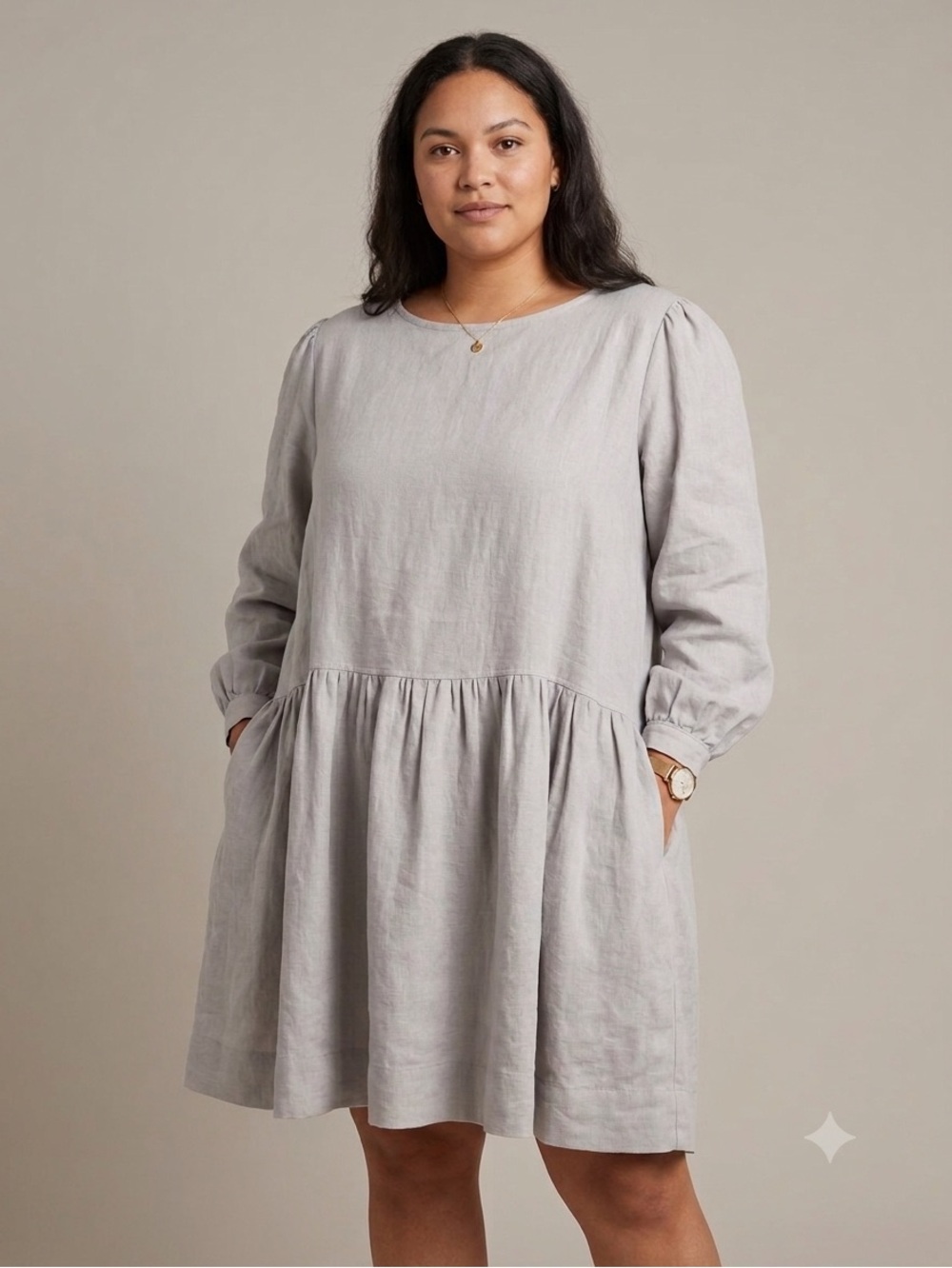 Shelter Gloria Linen Mini Dress in Ice Grey Size 2X